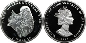 Weltmünzen und Medaillen, Bahamas. Drittes Millennium. 1 Dollar 1996, Silber. 1.0 OZ. KM 176. Polierte Platte