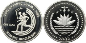 Weltmünzen und Medaillen, Bangladesch / Bangladesh. XXV. Olympische Sommerspiele, Barcelona. 1 Taka 1992, Silber. 0.93 OZ. KM 14. Polierte Platte