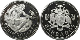 Weltmünzen und Medaillen, Barbados. Neptun mit Fisch und Dreizack. 10 Dollars 1973, Silber. 1.13 OZ. KM 17a. Polierte Platte, Patina.