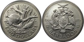 Weltmünzen und Medaillen, Barbados. 10. Jahrestag der Unabhängigkeit. 2 Dollars 1976, Kupfer-Nickel. KM #24. Stempelglanz
