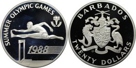 Weltmünzen und Medaillen, Barbados. "1988 Sommerolympiade, Seoul". 20 Dollars 1988, Silber. 0.93 OZ. KM 49. Stempelglanz