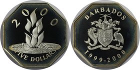 Weltmünzen und Medaillen, Barbados. Millennium. 5 Dollars 1999-2000, Silber. KM 67. Polierte Platte
