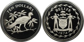 Weltmünzen und Medaillen, Belize. Tuberkelhokko. 10 Dollars 1974, Kupfer-Nickel. KM 45. Polierte Platte