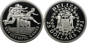 Weltmünzen und Medaillen, Belize. "1992 Sommerolympiade, Barcelona". 25 Dollars 1992, Silber. 0.93 OZ. KM 106. Polierte Platte.