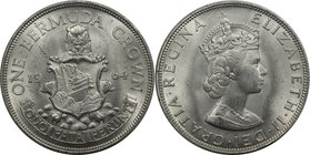 Weltmünzen und Medaillen, Bermuda. Wappen. 1 Crown 1964, Silber. 0.36 OZ. KM 14. Stempelglanz