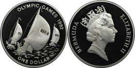 Weltmünzen und Medaillen, Bermuda. Olympische Sommerspiele 1992 in Barcelona - Segeln. 1 Dollar 1992, Silber. 0.93 OZ. KM 85. Polierte Platte