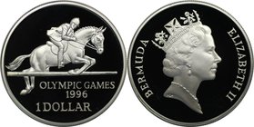 Weltmünzen und Medaillen, Bermuda. Springreiten - Olympiade Atlanta. 1 Dollar 1996, Silber. 0.84 OZ. KM 105. Polierte Platte