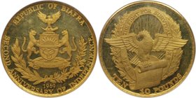 Weltmünzen und Medaillen, Biafra. 2. Jahrestag der Unabhängigkeit. 10 Pounds 1969, Gold. KM 10. Nur 3.000 Exemplare geprägt. NGC PF 63 ULTRA CAMEO