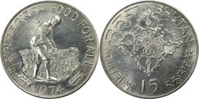 Weltmünzen und Medaillen, Bhutan. Serie: F.A.O. 15 Ngultrums 1974, Silber. 0.36 OZ. KM 42. Stempelglanz