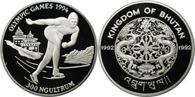 Weltmünzen und Medaillen, Bhutan. 17. Olympische Winterspiele Lillehammer 1994 - Eisschnellauf. 300 Ngultrums 1992, Silber. 0.94 OZ. KM 74. Polierte P...