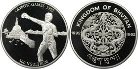 Weltmünzen und Medaillen, Bhutan. Sommerspiele in Barcelona - Boxen. 300 Ngultrums 1992, Silber. 0.94 OZ. KM 77. Polierte Platte