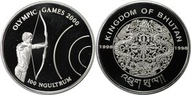 Weltmünzen und Medaillen, Bhutan. "2000 Sommerolympiade, Sydney". 100 Ngultrums 1998, Silber. 0.59 OZ. KM 103. Polierte Platte