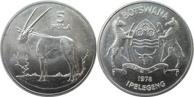 Weltmünzen und Medaillen, Botswana. Gemsbock. 5 Pula 1978, Silber. 0.46 OZ. KM 11. Stempelglanz