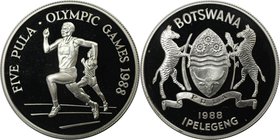Weltmünzen und Medaillen, Botswana. "1988 Sommerolympiade". 5 Pula 1988, Silber. 0.84 OZ. KM 21. Polierte Platte