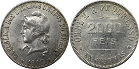 Weltmünzen und Medaillen, Brasilien / Brazil. 2000 Reis 1907, Silber. 0.58 OZ. Stempelglanz