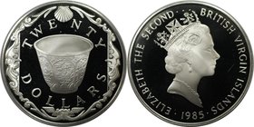 Weltmünzen und Medaillen, Britische Jungferninseln / British Virgin Islands. Porzellan Tasse. 20 Dollars 1985, Silber. 0.57 OZ. KM 49. Polierte Platte...