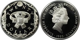 Weltmünzen und Medaillen, Britische Jungferninseln / British Virgin Islands. Smaragd und Goldring. 20 Dollars 1985, Silber. 0.57 OZ. KM 51. Polierte P...
