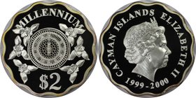 Weltmünzen und Medaillen, Cayman Islands. Millennium. 2 Dollars 2000, Silber. KM 130. Polierte Platte