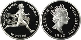 Weltmünzen und Medaillen, Cookinseln / Cook Islands. Olympische Spiele in Barcelona 1992. 50 Dollars 1990, Silber. 0.93 OZ. KM 112. Polierte Platte
