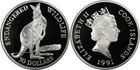 Weltmünzen und Medaillen, Cookinseln / Cook Islands. Gefährdete Weltwildleben-Reihe - Riesenkänguruh. 50 Dollars 1991, Silber. 0.58 OZ. KM 124. Polier...