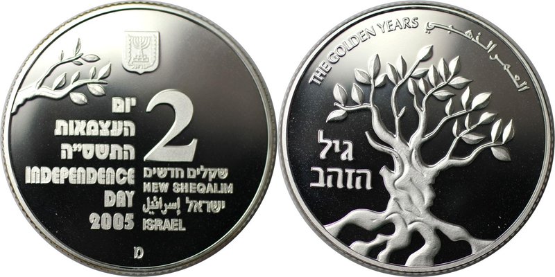 Weltmünzen und Medaillen, Israel. Golden Age-Leben im Alter. 2 New Sheqalim 2005...