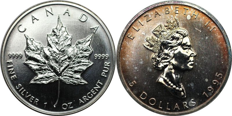 Weltmünzen und Medaillen, Kanada / Canada. Maple Leaf. 5 Dollars 1995, Silber. 1...