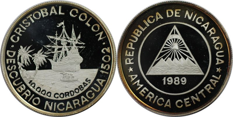 Weltmünzen und Medaillen, Nicaragua. Entdeckung von Nicaragua. 10000 Cordobas 19...