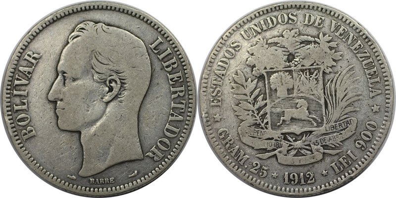 Weltmünzen und Medaillen, Venezuela. Republik seit 1830. 5 Bolívares (Gram.25) 1...