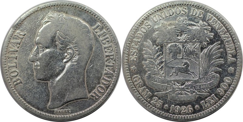 Weltmünzen und Medaillen, Venezuela. Republik seit 1830. 5 Bolívares (Gram.25) 1...