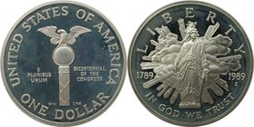 Weltmünzen und Medaillen, Vereinigte Staaten / USA / United States. 200 Jahre Kongress. Dollar 1989 S, Silber. KM 225. Polierte Platte