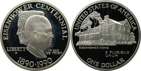 Weltmünzen und Medaillen, Vereinigte Staaten / USA / United States. 100. Geburtstag von Dwight D. Eisenhower. Dollar 1990 P, Silber. KM 227. Polierte ...