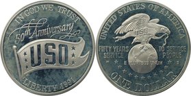 Weltmünzen und Medaillen, Vereinigte Staaten / USA / United States. 50 Jahre United Service Organizations. Dollar 1991 S, Silber. KM 232. Polierte Pla...