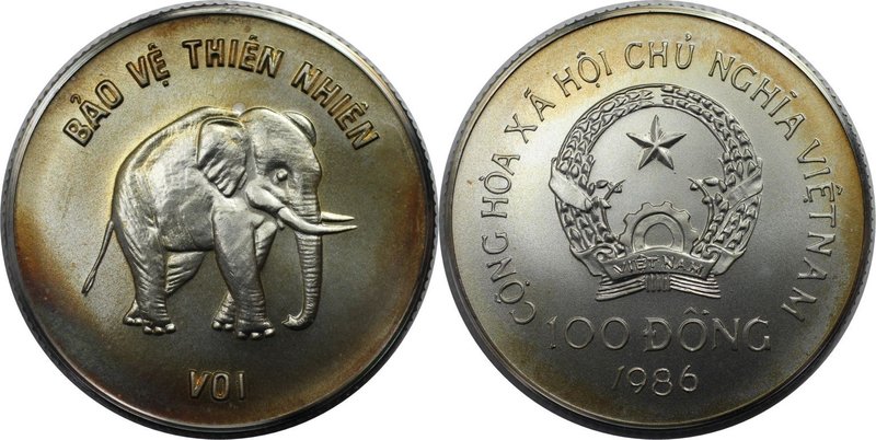 Weltmünzen und Medaillen, Vietnam. Elefant. 100 Dong 1986, Silber. 5000 T. KM 21...