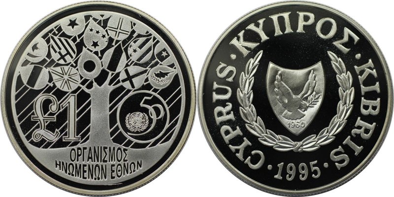 Weltmünzen und Medaillen, Zypern / Cyprus. UNITED NATIONS. 1 Pound 1995, Silber....