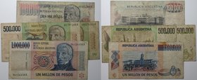 Banknoten, Argentinien / Argentina, Lots und Sammlungen. 100 000 Pesos (P.308b), 2 x 500 000 Pesos (P.309), 1 000 000 Pesos (P.310a-U1). Lot von 4 Ban...
