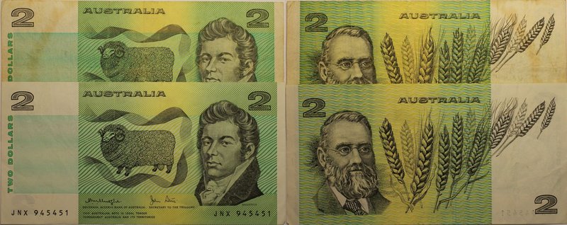 Banknoten, Australien / Australia, Lots und Sammlungen. 2 Dollars 1979, P.043c, ...