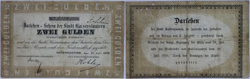 Banknoten, Deutschland / Germany. Allemagne. Kaiserslautern Stadt. Darlehenschei...