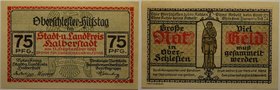 Banknoten, Deutschland / Germany. Notgeld Halberstadt (Provinz Sachsen / Sachsen-Anhalt). 75 Pfennig 11.09.1921. G/M 503.1a. I-II
