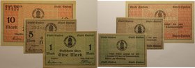 Banknoten, Deutschland / Germany, Lots und Sammlungen. Notgeld Emden Stadt. 1, 5, 10 Mark 1919. Geiger 131.01b, 03b, 05. Lot von 3 Banknoten. I-II