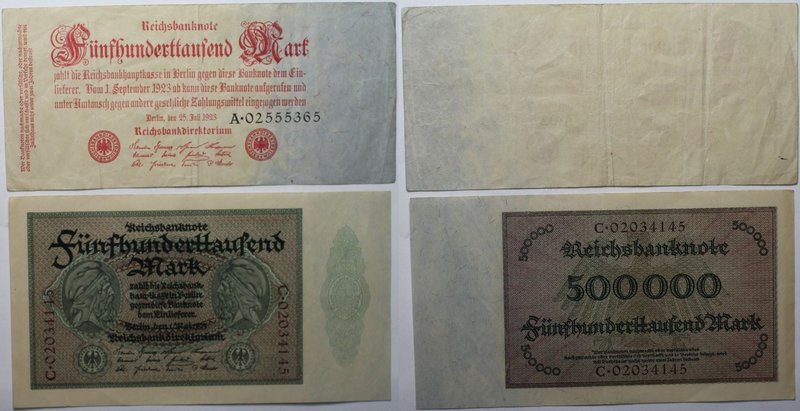 Banknoten, Deutschland / Germany, Lots und Sammlungen. 2 x 500 000 Mark 1923. Pi...