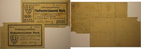 Banknoten, Deutschland / Germany, Lots und Sammlungen. Notgeld Straubing, Inflation. 100 000 Mark 1923, 500 000 Mark 1923. Keller: 4904a. Lot von 2 Ba...