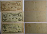 Banknoten, Deutschland / Germany, Lots und Sammlungen. Notgeld Straubing, Inflation. 3 x 1 Million Mark 1923. Keller: 4904. Lot von 3 Banknoten. III