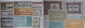 Banknoten, Deutschland / Germany, Lots und Sammlungen. Notgeld, Stadt Und Landkreis Aachen. 100 000 Mark - 100 Millionen Mark 1923. Lot von 9 Banknote...