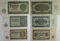 Banknoten, Deutschland / Germany, Lots und Sammlungen. Deutsche Demokratische Republik (1948-1989). 5, 10, 50 Mark 1948. Pick 11, 12, 14. Lot von 3 Ba...