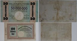 Banknoten, Deutschland / Germany, Lots und Sammlungen. Notgeld Pößneck Stadt. 50 Millionen Mark, 100 Millionen Mark 27.09.1923. Keller 4355.r,u. Lot v...