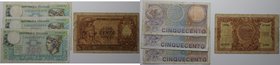 Banknoten, Italien / Italy, Lots und Sammlungen. 100 Lire 1951 (P.92a), 2 x 500 Lire 1974 (P.94), 500 Lire 1976 (P.95). Lot von 4 Banknoten. III