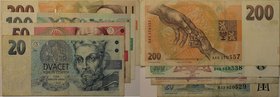 Banknoten, Tschechien / Czech Republic, Lots und Sammlungen. 20, 50, 100, 200 Korun 1993-95. P. 10b,11,12,6b. Lot von 4 Banknoten. II