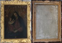 Kunst und Antiquitäten / Art and antiques. Ölgemälde "Madonna und Erlöser" 1700-1799 Jahr. Originalrahmen mit einem Monogramm darunter und heraldische...