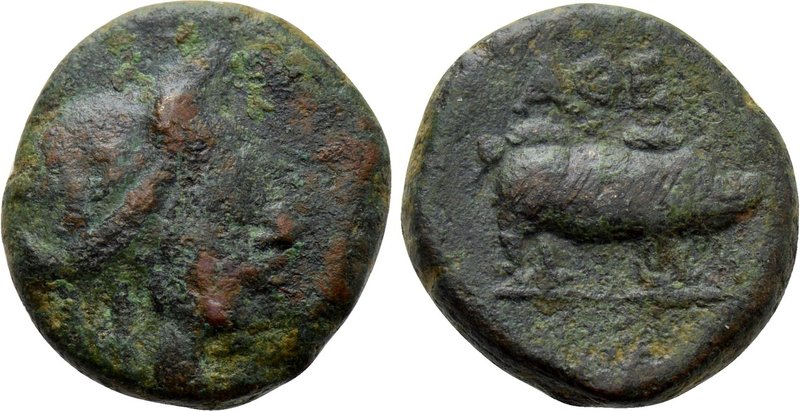 ATTICA. Athens. Ae (Circa 160-150 BC). 

Obv: Head of Athena right.
Rev: AΘE....