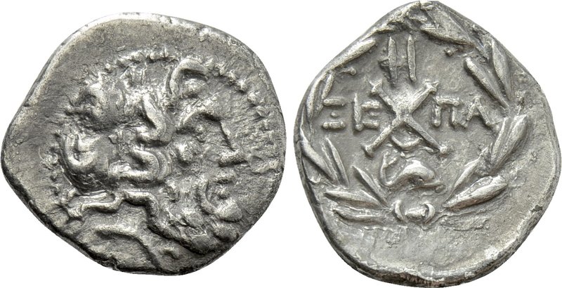 ACHAIA. Achaian League. Patrai. Triobol or Hemidrachm (86 BC). 

Obv: Laureate...